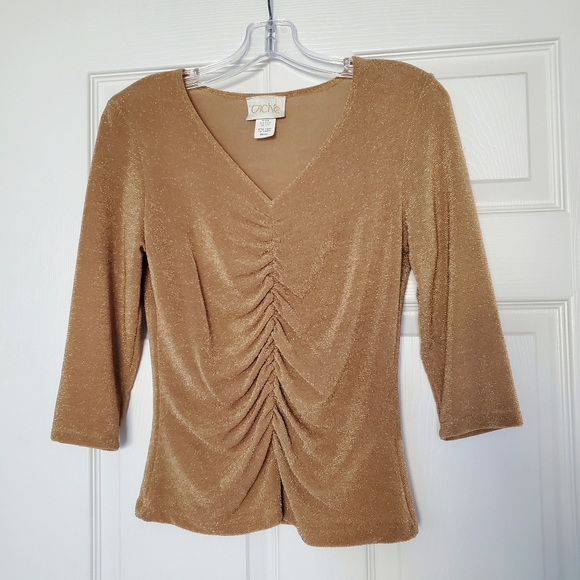 Cache Tops - Caché Vintage Gold V-Neck Top